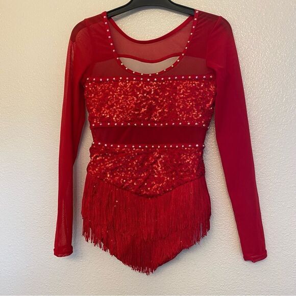 WEISSMAN Elite Dance Costume red fringe Tell Me You Love Me SQ13193 LC child - Picture 3 of 10